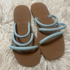 Womens Everyday‎ Comfort Casual Beach Open Toe Strap Flat Sandals Blue Size 10